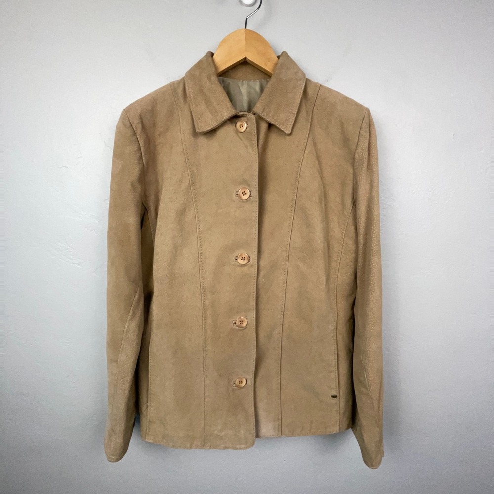 Cuernavaca Leather Jacket Women XL Tan Brown Suede Button Up 90s Y2K Vintage